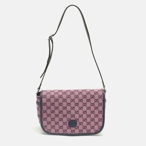 Gucci Pink/Navy Blue GG Canvas and Leather Messenger Bag, Handbags - Luxury Closet