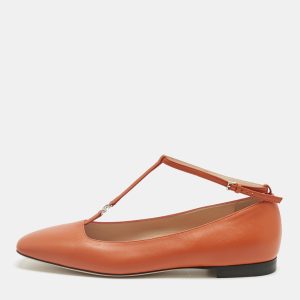Gucci Orange Leather Interlocking G Logo T Strap Ballet Flats Size 40, Flats - Luxury Closet