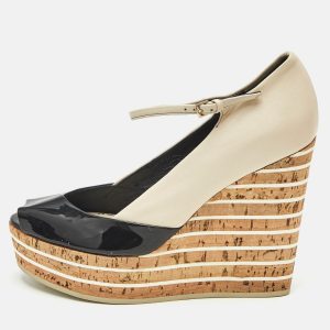 Gucci Beige Patent Leather Cork Wedge Pumps Size 36.5, Pumps - Luxury Closet
