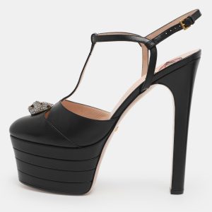 Gucci Black Leather Angel Platform Pumps Size 40.5, Pumps - Luxury Closet