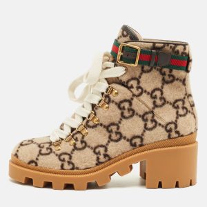 Gucci Brown Wool Sylvie Ankle Length Boots Size 38, Boots - Luxury Closet