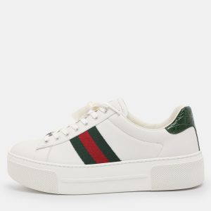 Gucci White Leather Web Ace Platform Sneakers Size 39.5, Athletic Shoes & Sneakers - Luxury Closet