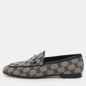 Gucci Beige/Blue GG Canvas and Leather Jordaan Horsebit Loafers Size 36.5, Loafers & Slip-Ons - Luxury Closet