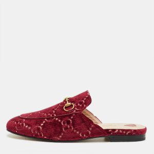 Gucci Red GG Velvet Princetown Flat Mules Size 37.5, Flats - Luxury Closet