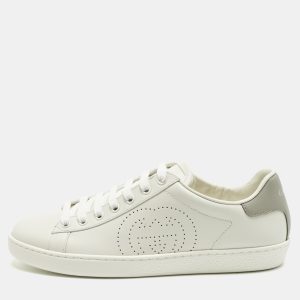 Gucci Ace Size 38.5 White Perforated Interlocking G Leather Low Top Sneakers, Athletic Shoes & Sneakers - Luxury Closet