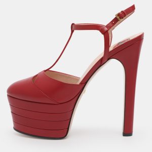 Gucci Angel Size 38.5 Red Leather Platform Sandals, Sandals - Luxury Closet