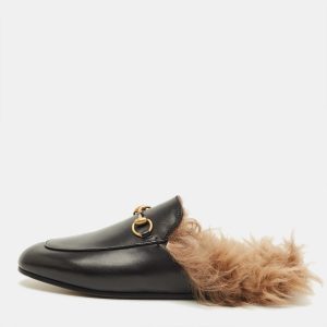 Gucci Princetown Size 37 Black Fur and Leather Mules, Sandals - Luxury Closet