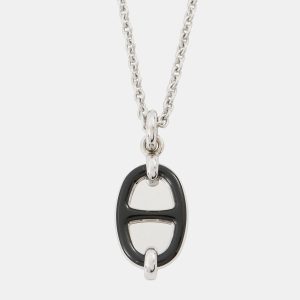 Hermes Mini Maillon Necklace Size PM Black Lacquer Metal, Jewelry - Luxury Closet