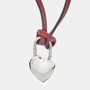 Herm&egrave;s  Heart Leather Silver Tone Necklace, Jewelry - Luxury Closet