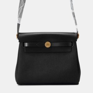 Hermes Herbag Zip Mini Black Toile Military Vache Hunter Leather Shoulder Bag, Tote Handbags - Luxury Closet