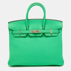 Herm&egrave;s Vert Comic Togo Leather Palladium Finish Birkin 25 Bag, Tote Handbags - Luxury Closet