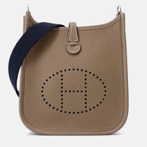 Hermes Evelyne Long TPM  Etoupe/Blue Indigo Taurillon Clemence Bag, Tote Handbags - Luxury Closet