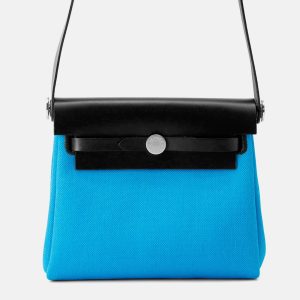 Hermes Herbag Zip Mini Blue Riviera/Black Toile Military Vache Hunter Leather Bag, Tote Handbags - Luxury Closet