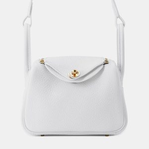 Hermes Lindy Mini White Taurillon Clemence Shoulder Bag, Tote Handbags - Luxury Closet