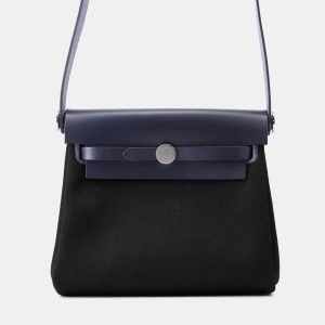 Hermes Herbag Mini Zip Blue Indigo/Black Toile Military Vache Hunter Leather, Handbags - Luxury Closet