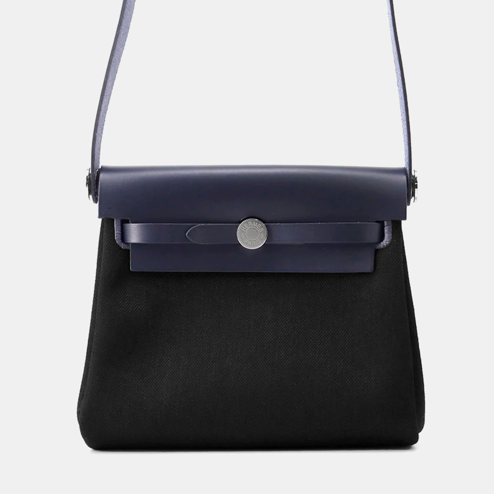 Hermes Herbag Mini Zip Blue Indigo/Black Toile Military Vache Hunter Leather, Handbags - Luxury Closet