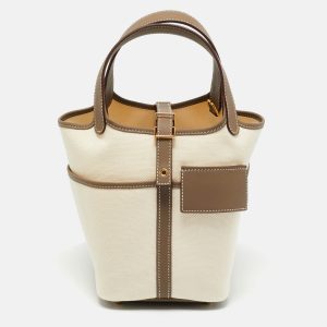 Herm&egrave;s Ecro/Etoupe Toile and and Swift Leather Cargo Picotin Lock 18 Bag, Shoulder Bags - Luxury Closet