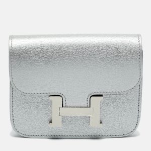 Herm&egrave;s Argent Chevre Chamkilight Leather Constance Slim Wallet, Wallets & Money Clips - Luxury Closet