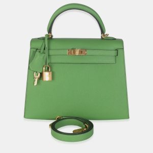 Hermes  Sellier Kelly 25 Vert Yucca Epsom Bag, Satchels - Luxury Closet
