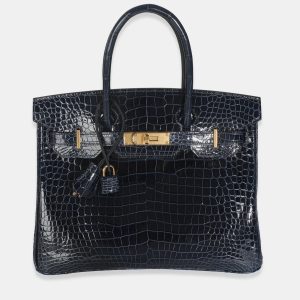 Hermes Birkin 30  Bleu Marine Crocodile Porosus Bag, Tote Handbags - Luxury Closet
