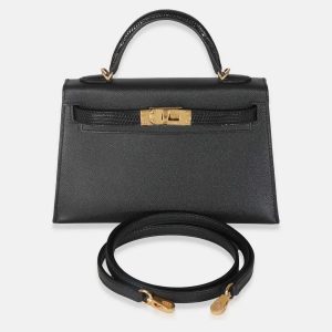 Hermes Mini Kelly 20 II  Black Madame Lizard Touch Bag, Satchels - Luxury Closet