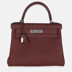 Hermes Rouge H Togo Retourne Kelly 28 SHW, Satchels - Luxury Closet