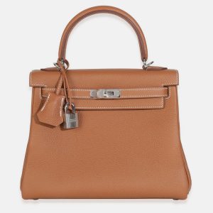 Hermes Gold Togo Retourne Kelly 25 SHW, Satchels - Luxury Closet