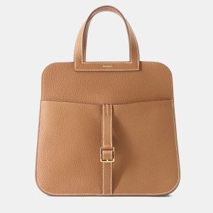 Hermes Halzan Gold Taurillon Clemence Handbag 25, Tote Handbags - Luxury Closet