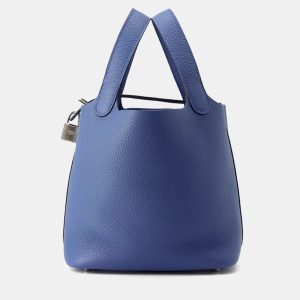 Hermes Picotin Lock Blue Tie Taurillon Clemence Size PM, Tote Handbags - Luxury Closet