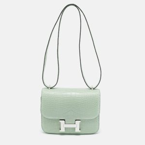 Hermes Vert d'eau Matte Alligator Palladium Finish Constance 18 Mini Bag, Handbags - Luxury Closet