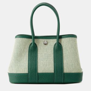 Hermes Neo Garden Ecru/Vert Moyen Negonda Leather Toile H Size 23, Tote Handbags - Luxury Closet