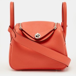Hermes Orange Field Taurillon Clemence Leather Palladium Finish Mini Lindy Bag, Shoulder Bags - Luxury Closet