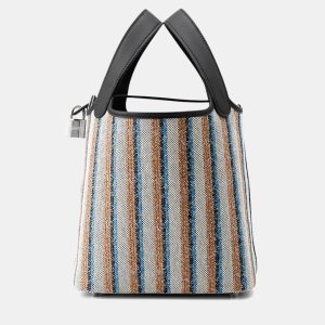 Hermes Picotin Lock 18  Blanket Black /Ecru/Fauve/Blue Zanzibar Toile H Swift Leather Bag, Tote Handbags - Luxury Closet