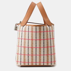 Hermes Picotin Lock Blanket Gold/Ecru/Fauve/Rose Pop Toile H Swift Leather Size PM, Tote Handbags - Luxury Closet