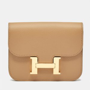 Herm&egrave;s Chai/Lime Evercolor Leather Constance Slim Wallet, Wallets & Money Clips - Luxury Closet