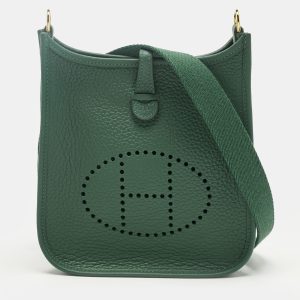 Hermes Vert Moyen Taurillon Clemence Leather Evelyne TPM Bag, Handbags - Luxury Closet