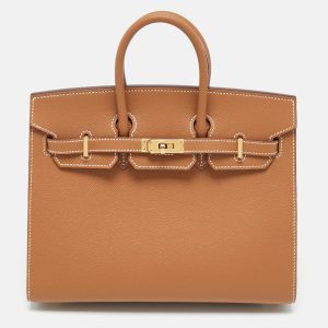 Herm&egrave;s Gold Epsom Leather Gold Finish Birkin Sellier 25 Bag, Tote Handbags - Luxury Closet