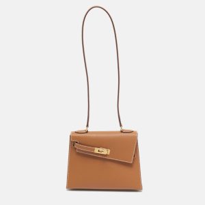 Hermes Gold Epsom Leather Gold Finish Kelly En Desordre Sellier 20 Bag, Shoulder Bags - Luxury Closet
