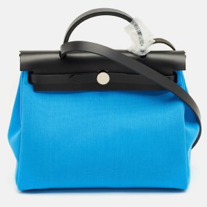 Hermes Bleu Riviera/Noir Toile Militaire and Vache Hunter Herbag Zip 31 Bag, Satchels - Luxury Closet