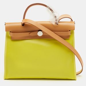Hermes Lime/Naturel Sable Berline Toile and Vache Hunter Herbag Zip 31 Bag, Satchels - Luxury Closet