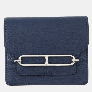 Hermes Roulis Slim Blue Navy Chevre Myzore Goatskin, Wallets & Money Clips - Luxury Closet