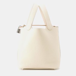 Hermes Picotin Padlock Craie Taurillon Clemence PM, Tote Handbags - Luxury Closet