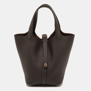 Hermès Chocolat Taurillon Clemence Leather Picotin Lock 18 Bag, Shoulder Bags - Luxury Closet