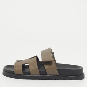 Hermes Green Leather Chypre Slide Sandals Size 34, Sandals - Luxury Closet