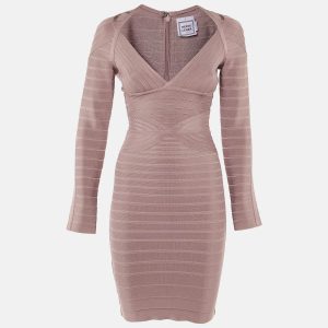 Herve Leger Dusty Pink Knit Florencia Bandage Mini Dress S, Dresses - Luxury Closet