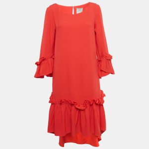 INGIE Paris Red Sateen Gathered Short Dress M, Dresses - Luxury Closet