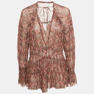 IRO Red Printed Crepe Long Sleeve Blouse M, Shirts & Tops - Luxury Closet