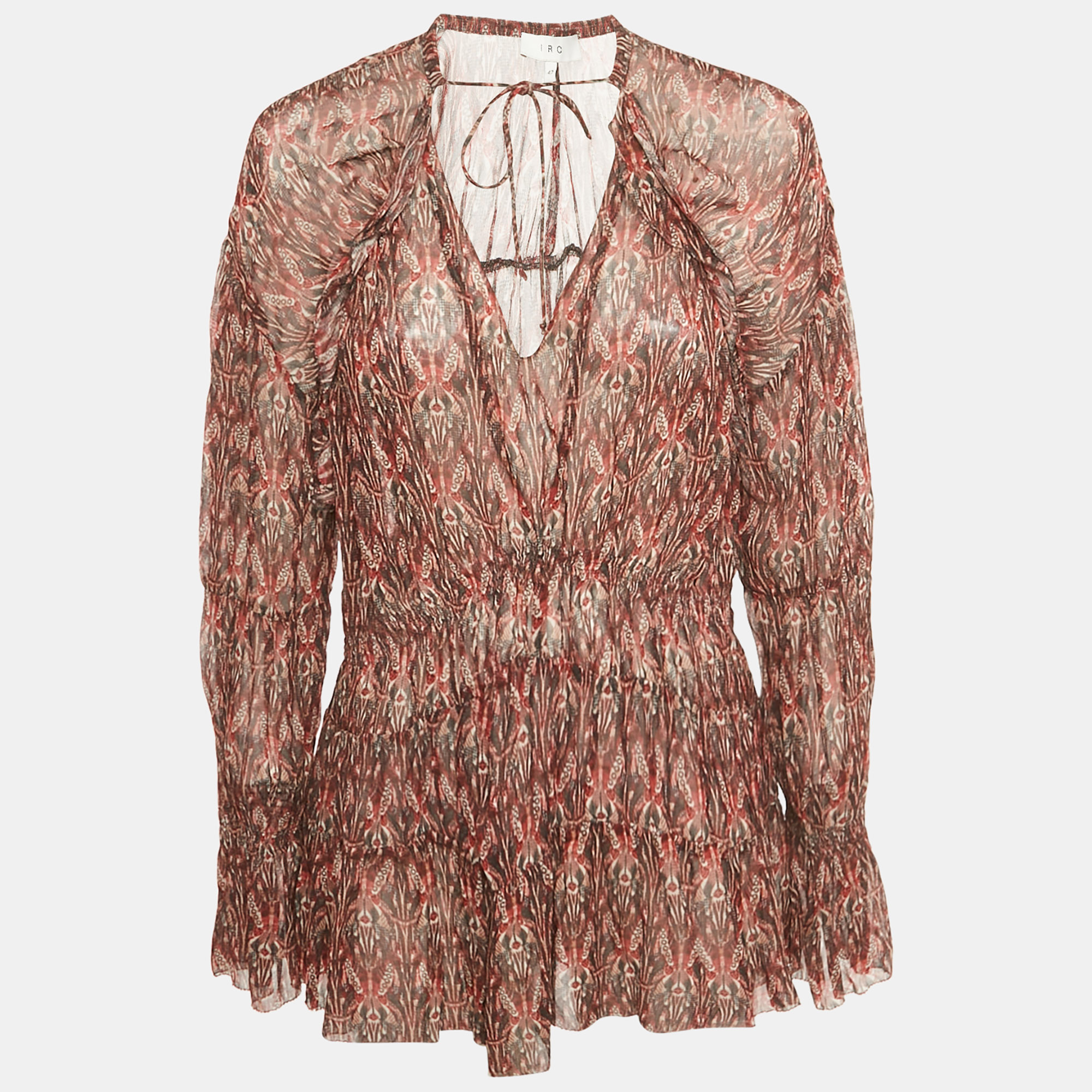 IRO Red Printed Crepe Long Sleeve Blouse M, Shirts & Tops - Luxury Closet