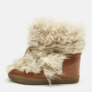 Isabel Marant Beige Faux Fur and Leather Nowles Snow Boots Size 37, Boots - Luxury Closet