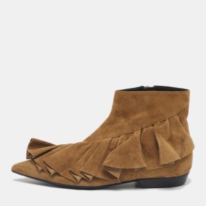 J.W. Anderson Brown Suede Ruffle Ankle Boots Size 36, Boots - Luxury Closet